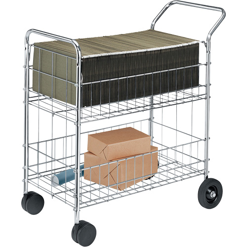 Wire Mail Cart, 200 lbs. Capacity, Chrome, 19" D x 30" L x 39-1/4" H, Chrome Plated Ontario Packaging