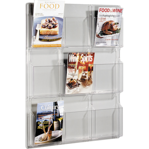 Literature Displays, Wall Mount, 9 Slots, Plastic, 30" W x 2" D x 36-7/8" H Ontario Packaging