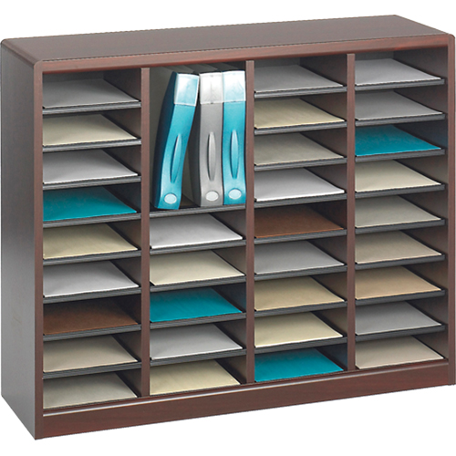 E-Z Stor&reg; Literature Organizer, Stationary, 36 Slots, Wood, 40" W x 3/4" D x 32-1/2" H Ontario Packaging