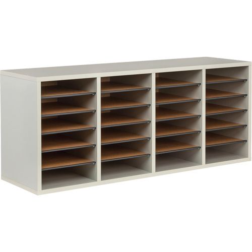 Adjustable Compartment Literature Organizer, Stationary, 24 Slots, Wood, 39-1/4" W x 11-3/4" D x 16-1/4" H Ontario Packaging