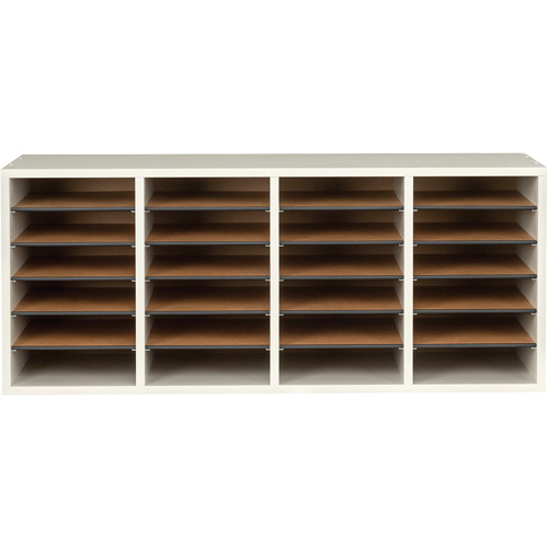 Adjustable Compartment Literature Organizer, Stationary, 24 Slots, Wood, 39-1/4" W x 11-3/4" D x 16-1/4" H Ontario Packaging