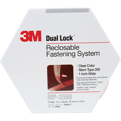 Attache refermable Dual Lock, Auto-appariement, 5 vg x 1", Adh&eacute;sif, Transparent Ontario Packaging