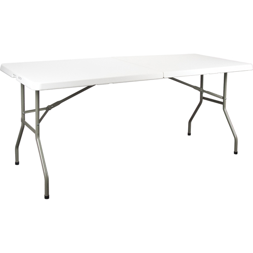 Table se pliant en deux, Rectangulaire, 72" l x 30" la, Poly&eacute;thyl&egrave;ne, Blanc Ontario Packaging