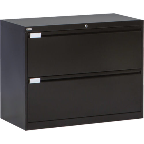 Lateral Filing Cabinet, Steel, 2 Drawers, 36" W x 18" D x 27-7/8" H, Black Ontario Packaging