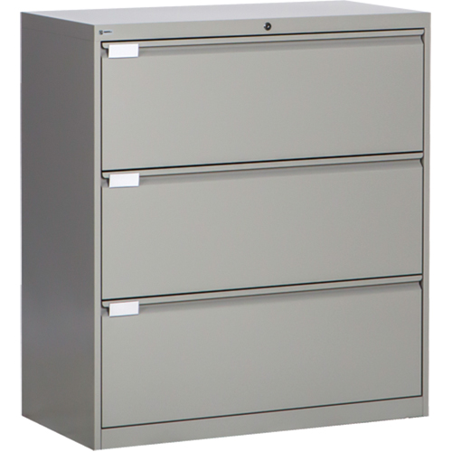 Lateral Filing Cabinet, Steel, 3 Drawers, 36" W x 18" D x 40-1/16" H, Grey Ontario Packaging