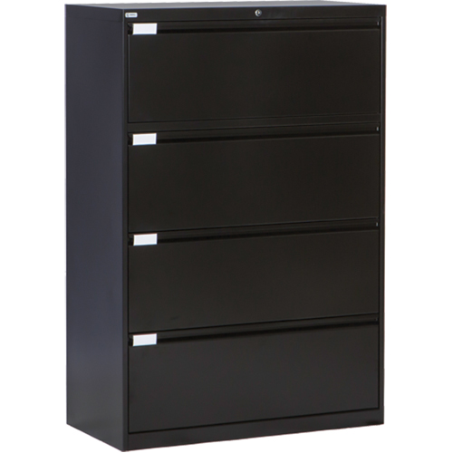 Lateral Filing Cabinet, Steel, 4 Drawers, 36" W x 18" D x 53-3/8" H, Black Ontario Packaging