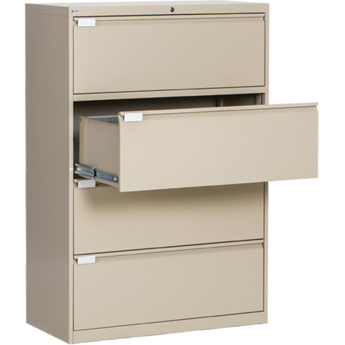Lateral Filing Cabinet, Steel, 4 Drawers, 36" W x 18" D x 53-3/8" H, Beige Ontario Packaging