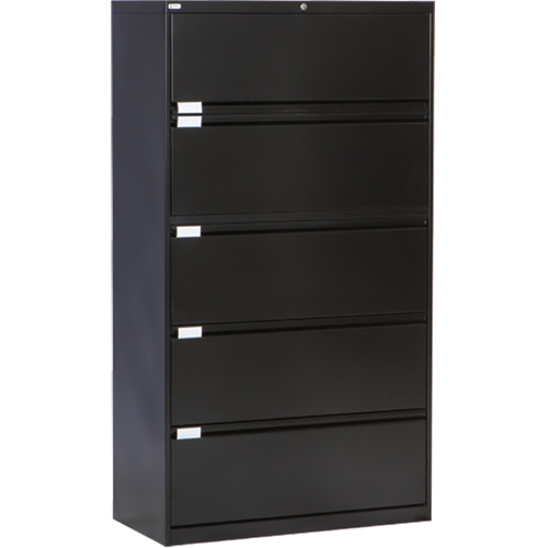 Lateral Filing Cabinet, Steel, 5 Drawers, 36" W x 18" D x 65-1/2" H, Black Ontario Packaging