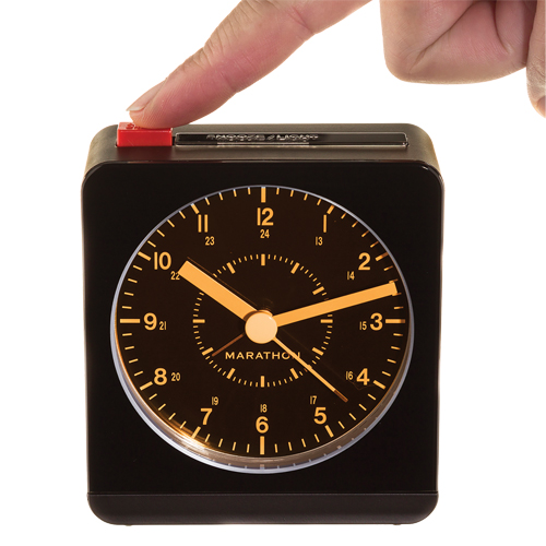 Desk Alarm Clock, Analog, Battery Operated, 3.5" W x 1.5" D x 3.75" H, Black Ontario Packaging