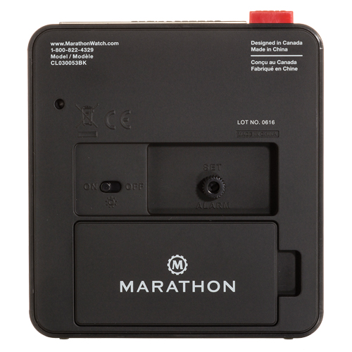 Desk Alarm Clock, Analog, Battery Operated, 3.5" W x 1.5" D x 3.75" H, Black Ontario Packaging