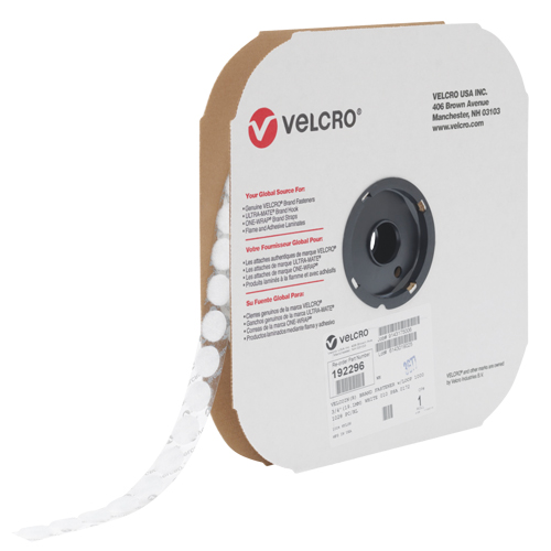 Velcoin&reg; Fastener, Loop, 3/4" Dia., Adhesive, White Ontario Packaging