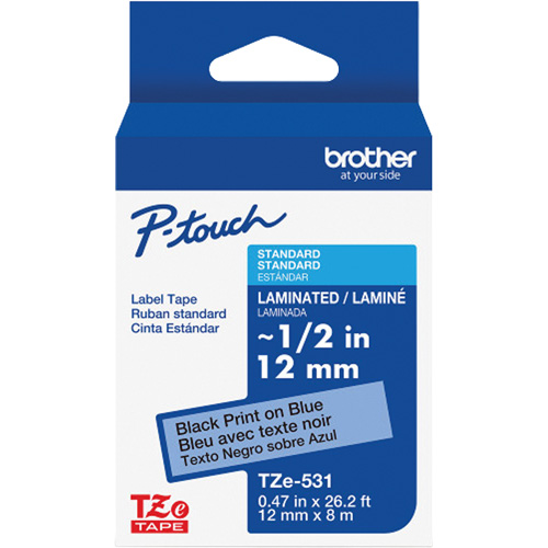 Laminated Tape for P-Touch&reg;, 12 mm x 8 m, Black on Blue Ontario Packaging