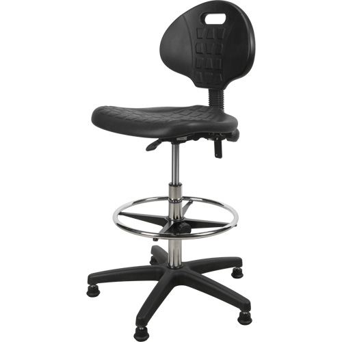 Heavy-Duty Ergonomic Stool, Stationary, Adjustable, 39” - 48”, Polyurethane Seat, Black Ontario Packaging