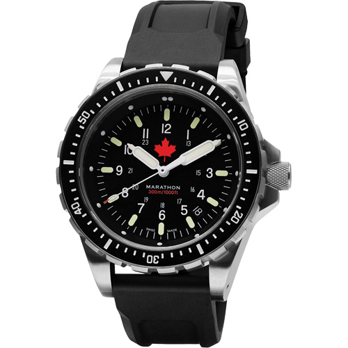 Tr&egrave;s grande montre &agrave; quartz pour plongeur avec feuille d'&eacute;rable rouge, Num&eacute;rique, &agrave; piles, 46 mm, Noir Ontario Packaging