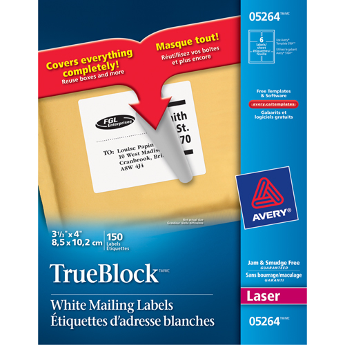 TrueBlock Laser Shipping Labels, 3-1/3" W x 4" L, White Ontario Packaging