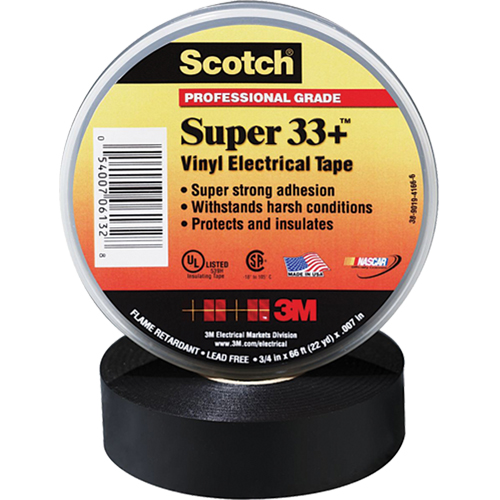 Scotch&reg; Super 33 Tape, 19 mm (3/4") x 20.1 m (66'), Black, 7 mils Ontario Packaging