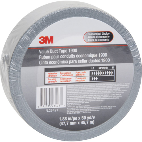 1900 Value Duct Tape, 5.8 mils, Silver, 48 mm (2") x 5.7 m (18.7') Ontario Packaging