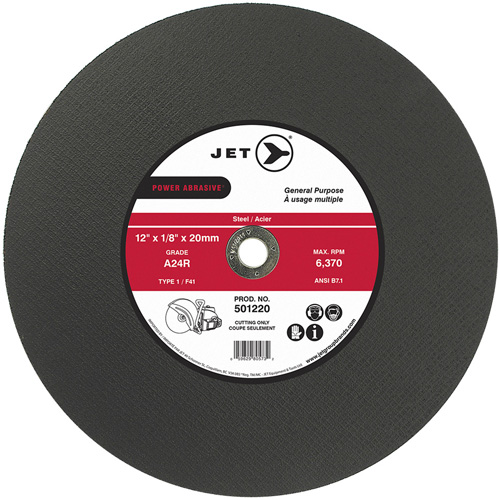 POWER ABRASIVE&reg; Cut-Off Wheel, 12" x 1/8", 20 mm Arbor, Type 1, 6370 RPM Ontario Packaging