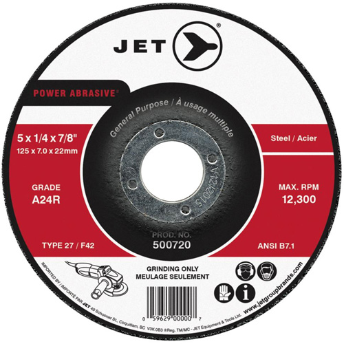 Meule abrasive motoris&eacute;e A24R, 4-1/2" x 1/4", Arbre 7/8", Type 27 Ontario Packaging