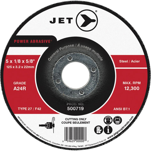Power Abrasive Cut-Off Wheel, 7" x 1/8", 7/8" Arbor, Type 27, 8500 RPM Ontario Packaging