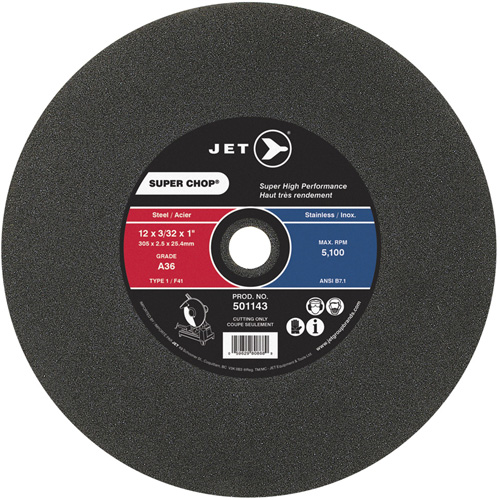 Super Chop Cut-Off Wheel, 12" x 3/32", 1" Arbor, Type 1, 5100 RPM Ontario Packaging
