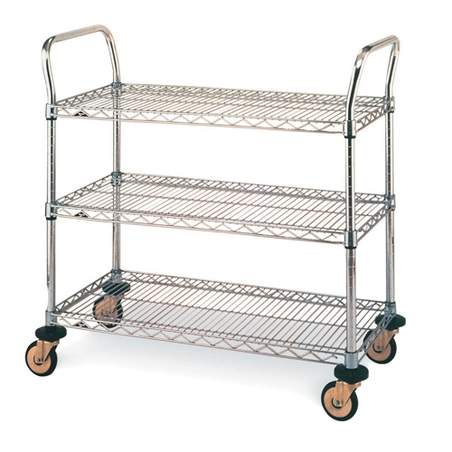 Standard-Duty Utility Cart With Wire Shelves, Chrome Plated, 18" x 39" x 36", 375 lbs. Capacity Ontario Packaging