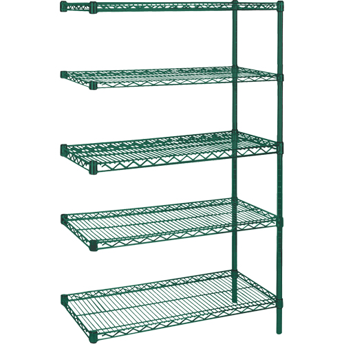Heavy-Duty Green Epoxy Finish Wire Shelving, Add-On Kit, 5 Tiers, 36" W x 74" H x 24" D Ontario Packaging