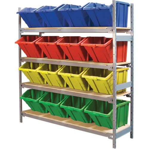 &eacute;tag&egrave;res larges avec bacs g&eacute;ants en plastique, Acier, Sans boulons, Capacit&eacute; 800 lb, 66" la x 72" h x 18" p Ontario Packaging