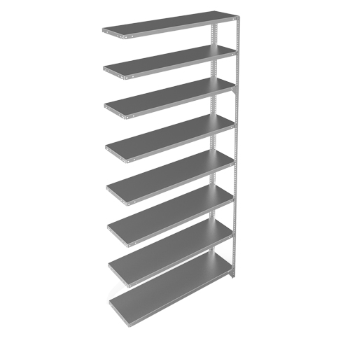 Shelving Unit, Galvanized Steel, Slotted Angle, 300 lbs. Capacity, 48" W x 96" H x 12" D Ontario Packaging