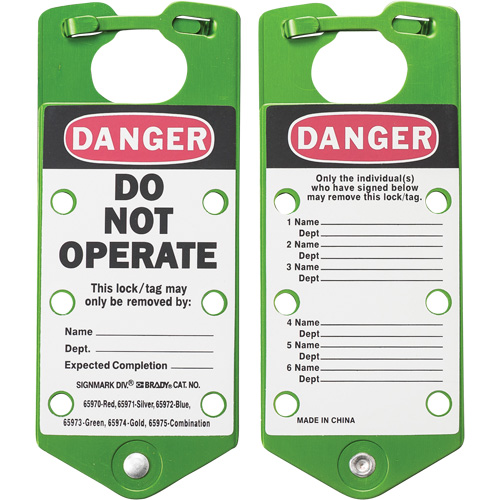 Moraillons de verrouillage &eacute;tiquet&eacute;s, Vert Ontario Packaging