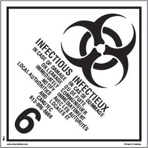 &eacute;tiquettes d'exp&eacute;dition TMD, Classe 6,2, Substances infectieuses, Papier Ontario Packaging