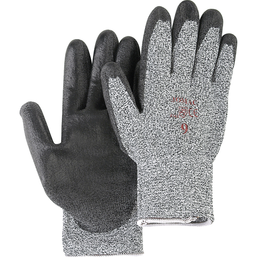 Gants de tricot poivre & sel avec rev&ecirc;tement de paume noir, Taille Petit/7, Rev&ecirc;tement Polyur&eacute;thane, Enveloppe en PEHP, ANSI/ISEA 105 niveau 2 Ontario Packaging