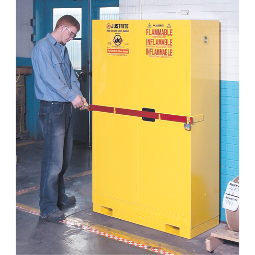 High Security Flammables Safety Cabinet with Steel Bar, 45 gal., 2 Shelves Ontario Packaging