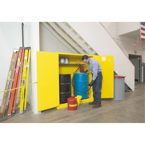 Sure-Grip&reg; EX Vertical Drum Storage Cabinets, 110 US gal. Cap., 2 Drums, Yellow Ontario Packaging