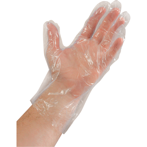 Disposable Gloves, Medium, Polyethylene, 0.02-mil, Powdered, Clear Ontario Packaging