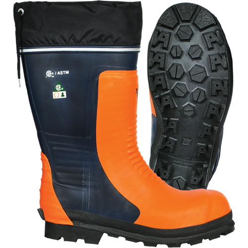Bushwhacker Chainsaw Boots, Rubber, Steel Toe, Size 6, Puncture Resistant Sole Ontario Packaging