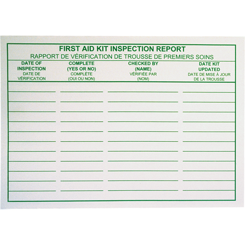 First Aid Kit Inspection Report Cards Ontario Packaging