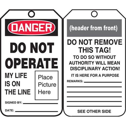 Safety Tags, Plastic, 3-3/8" W x 5-3/4" H, English Ontario Packaging