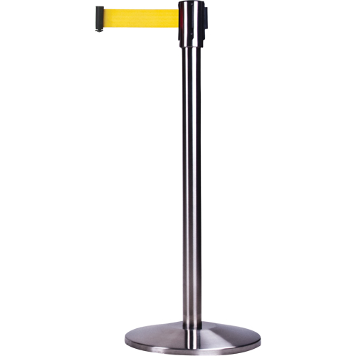 Barri&egrave;res sur pieds pour le contr&ocirc;le des foules, Acier, 35" h, Ruban Jaune, Longueur du ruban 12' Ontario Packaging