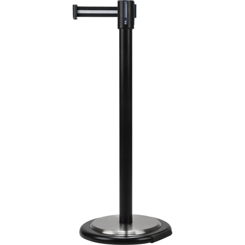 Free-Standing Crowd Control Barrier, Steel, 35" H, Black/White Tape, 7' Tape Length Ontario Packaging