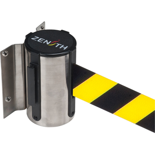 Barri&egrave;re &agrave; fixation murale, Acier, Fixation par vis, 7', Ruban Noir/Jaune Ontario Packaging