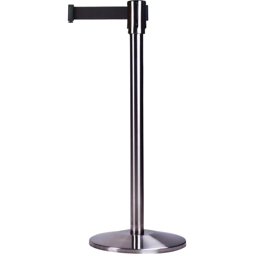 Barri&egrave;res sur pieds pour le contr&ocirc;le des foules, Acier, 35" h, Ruban Noir, Longueur du ruban 12' Ontario Packaging