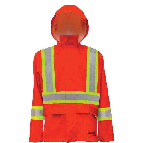 Vestes de s&eacute;curit&eacute; imperm&eacute;ables ignifuges haute visibilit&eacute; en polyur&eacute;thane, Petit, Orange haute visibilit&eacute; Ontario Packaging