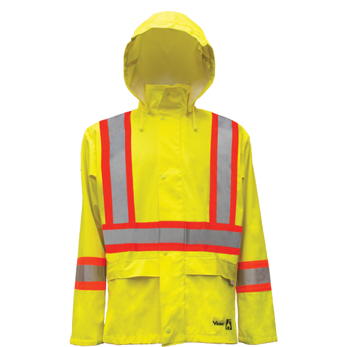 Vestes de s&eacute;curit&eacute; imperm&eacute;ables ignifuges haute visibilit&eacute; en polyur&eacute;thane, Petit, Jaune lime haute visibilit&eacute; Ontario Packaging