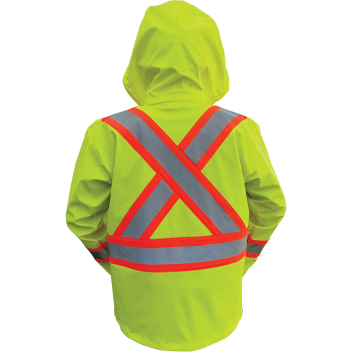 Vestes de s&eacute;curit&eacute; imperm&eacute;ables ignifuges haute visibilit&eacute; en polyur&eacute;thane, Petit, Jaune lime haute visibilit&eacute; Ontario Packaging