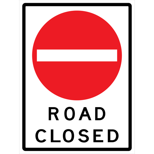 "Road Closed" Roll-Up Traffic Sign, 36" x 48", Vinyl, English with Pictogram Ontario Packaging