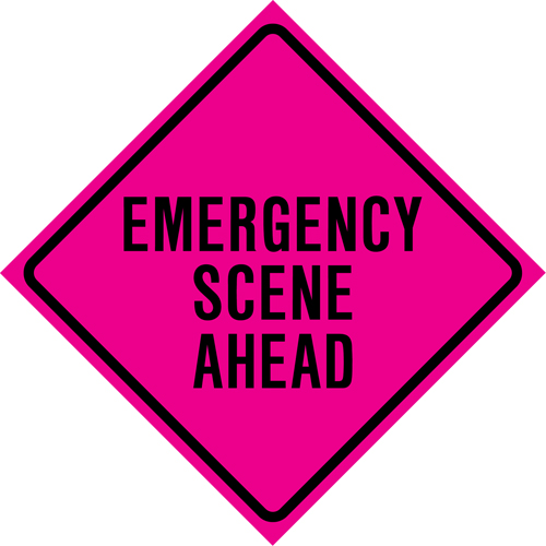 Enseigne enroulable de circulation  Emergency Scene Ahead , 36" x 36", Vinyle, Anglais Ontario Packaging