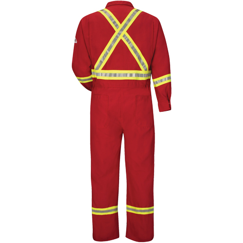 Flame-Resistant Deluxe Coveralls with Reflective Trim, Size 38, Red, 5.6 cal/cm² Ontario Packaging
