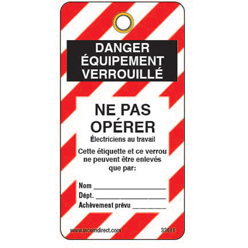 &eacute;tiquettes de verrouillage, Plastique, 3" la x 5-3/4" h, Français Ontario Packaging