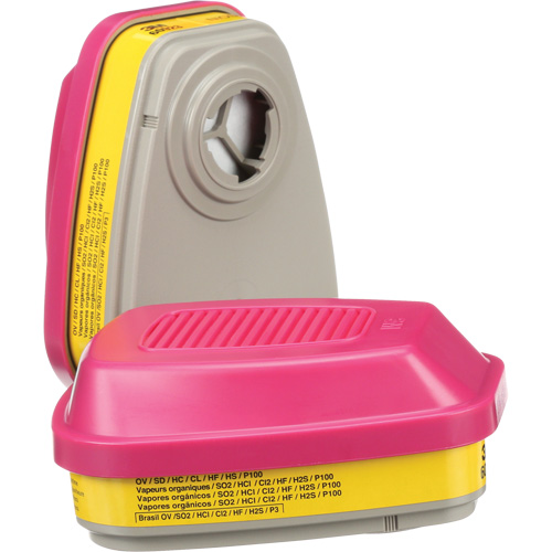 Cartouches pour respirateur s&eacute;rie 6000, Cartouche gaz/vapeur, Vapeurs organiques/Gaz acides/P100 Ontario Packaging